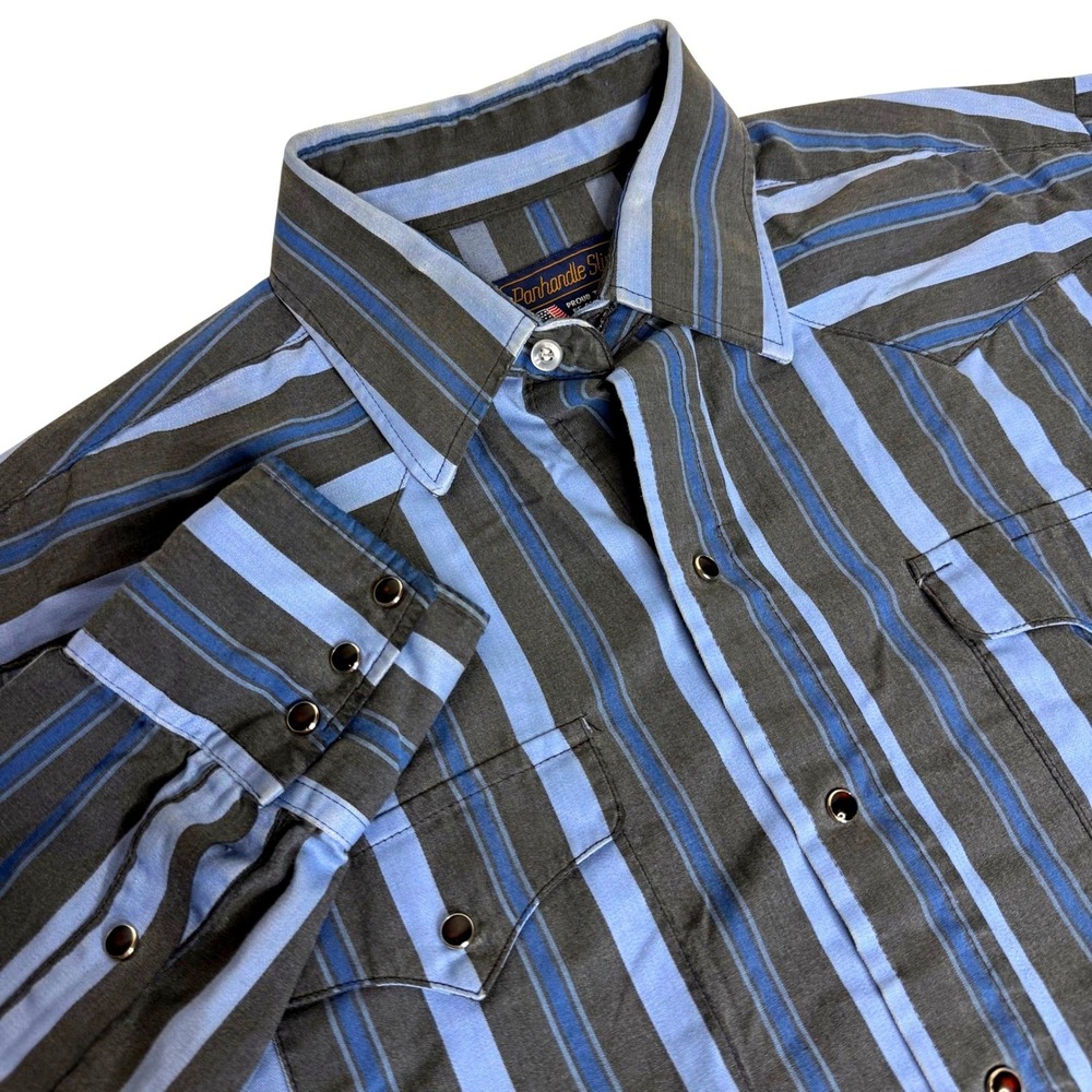 Panhandle Slim Mens Western Pearl Snap Shirt Blue Striped Size 16-34 Made in USA